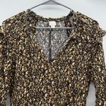 Evereve Roan + Ryan Black, Mustard & Cream Floral 3/4 Sleeve Ruffle V Neck Top Black Size XS Photo 1