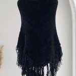 Whimsygoth Black Thick Soft Raw Fringe Asymmetric Poncho Shawl Shrug Sweater OS Size undefined Photo 0