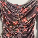 Free People  Reina Floral Velvet Off the Shoulder Top Women's Small Brown Ruched Photo 10