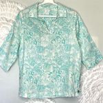 Sigrid Olsen  Linen Pullover Top Floral Print Side Buttons Turquoise Size 1X Photo 3