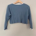 Nina Leonard  Blue Ribbed Cropped Sweater Retro Vintage Casual Large Photo 2