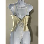 COMMENSE Cream Satin Cami Top Black Trim Open Tie Back Cropped Size M Size M Photo 6