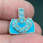 Vintage 925 Signed Blue Topaz CZ Stone Enamel Purse Pendant 3.8g Photo 2