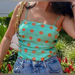 ZARA  Women’s Green Polka Dot Spaghetti Top Asymmetrical Front Blouse Cami Top Photo 2