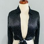 ZARA Women Black Polka Satin Effect Long Sleeves Bohemian V-Neck Tied Top Sz M Photo 6
