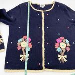 Christopher & Banks Vintage  Hand Embroidered Cardigan Sweater Flowers Size Large Photo 9