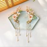 New Chinese Hairpin Hair Clip For Women Glazed Flower Pearl Tassel Headpiece Green Photo 2