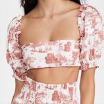 We Wore What Coco Cropped Puff Sleeve Red/White Printed Bandeau Top Medium M Photo 0