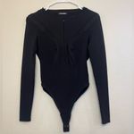 Steve Madden NWOT Xandra Black Ribbed Viscose Long Sleeve Bodysuit Size L Photo 8