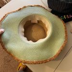 Pistil Joni Sun Oversized Wicker Fringe Trim Blue/Tan Beach Vacation Hat Blue Photo 7