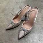 Princess Polly Satin champagne gold rhinestone bow detail pointed heels Photo 0