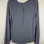Athleta  Grey Micro Rib Eyelet Back Long Sleeve Top Photo 0