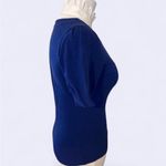 Japanese LISSEO Short Sleeve Knit Top Shirt With Mock Collar Blue&White Blue Photo 1