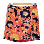 J.Crew  Linen Postage Stamp Mini Skirt Coral Navy Hibiscus Floral Print Size 0 Photo 0