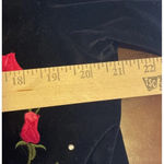 Quacker Factory  Medium Rhinestone Rose Embroidered Black Velvet Shacket Top‎ VTG Photo 5