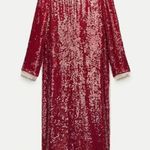 ZARA SEQUIN CHIFFON DRESS Bloggeres Favorite Red Beige Dress Party Club Sz Small Photo 0