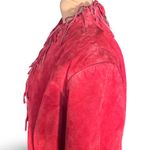 Vintage Y2K Red Fringe Suede Leather Jacket Boho Western Moto Cowboy Festival Size M Photo 3