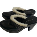 Nine West  chunky heel clog mule Studded Black leather Size 8.5 Sherpa Retro Photo 2