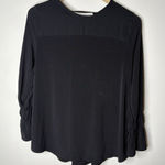 Chico's  Size 1 US M Blouse Black Long Sleeve Ruffle Bell Tie Back Detail Shirt Photo 0