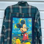 Plaid Shirt with Mickey Mouse Starry Night Design Green Size L Photo 3