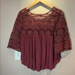 American Eagle  Women’s Bohemian Peasant Lace Coquette Girl Top Size Medium Pink Photo 5
