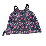 Colorful Feather Print Swim Top Black Size XL Photo 1