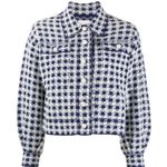 Sandro ππ Jayce Checkered Tweed Jacket ~ Blue & White Print Pearl Buttons Small Photo 8