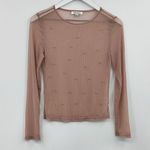Dizzylizzy Blush Pink Sheer Pearl Long Sleeve Shirt Size Medium Photo 5