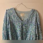 Sail To Sable NWT Tuckernuck V-Neck Smock Waist Top in Blue Floral Size Large Photo 2