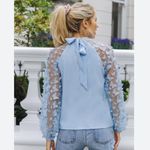 SheIn Tie Back Butterfly Sleeve Blouse in Blue Photo 1