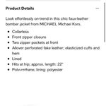 Michael Kors Like New Faux Leather Bomber Jacket Black Medium Photo 10