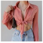 Urban Outfitters  Rachel Plisse Crinkle Tie Front Crop Top Size Small Photo 6