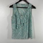 Halogen  100% Silk Ruffle Blouse Womens M Sleeveless Aqua Blue Abstract Print Top Photo 1