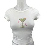Princess Polly  White Wine Glass Cocktail Short Sleeve T Shirt Tee Crop Top Sz 2 Photo 0