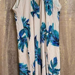 Lush Clothing Lush Ivory Jumpsuit Tropical Green and Blue Monsterra Leaves Small Flawed Photo 0