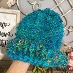 Colorful Winter Cap Handmade Crochet Bright Blue Womens Photo 3