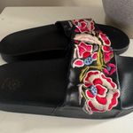 Johnny Was  Black Sandals with Pink Floral Embroidery Photo 2