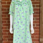 Vintage 1970s Handmade Ruffled Puff Sleeve Dress Green Size L Photo 0