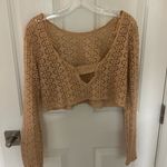 FP Beach Free People Beach Crochet Metallic Pink Cropped Long Sleeve Photo 1