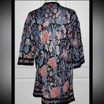 Peruvian Connection Jacquard Floral 3/4 Sleeve Open Front Cardigan Size Medium Black Photo 2