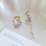 Cat Balloon Design Enamel Dangle Earrings Japanese Korean Style Alloy Gold Plate Photo 4