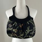 Black Fabric Floral Embroidered Shoulder Bag Photo 3