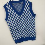 Blue Checkerboard V Neck Sweater Vest Size 1XL Grunge Streetwear Plus Size Boho Photo 1