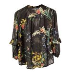 Chico's  Black Floral Sheer Ruffle Puffy Whimsigoth Fairy Boho Shirt Women Size 10 Photo 1
