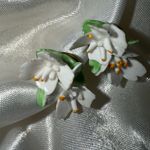 Denton England Screw Back Vintage Earrings White Green Yellow‎ Porcelain Flowers Photo 2