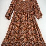 Beach Lunch Lounge Smocked Midi Dress Animal Print Long Sleeve Casual XL Brown Photo 0