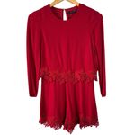 ZARA NWT Woman Red Guipure Lace Trim Romper Size XS Photo 2