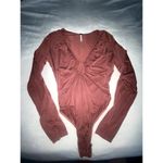 Young Fabulous and Broke YFB Annette Long Sleeve Deep V Fall Orange Thong Bodysuit Photo 1