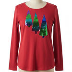 Quacker Factory Shirt L Christmas Tree Sequin Red Long Sleeve Festive Holiday Size L Photo 0