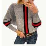 Gray Batwing Crop Top Sweater Red Black Stripes Chic Style Comfortable Versatile Size undefined Photo 5